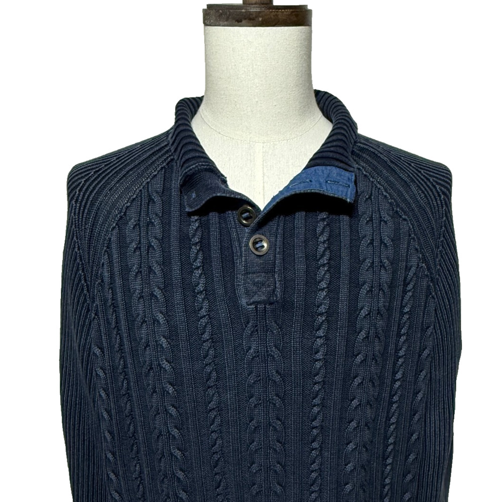 F/X Fusion Sweater Men XXL Blue‎ Cable Knit Pulllover Henley Fisherman Old Money